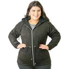 Jaqueta Parka Feminina Com Capuz e Bolsos Suede Detalhes em Pelos Plus Size