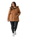 Jaqueta ParKa Sarja Peluciada Com Capuz Removivel Plus Size