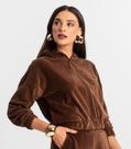 Jaqueta Plush Feminina Slim com Capuz e Zíper Cor Marrom