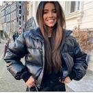 Jaqueta pufer com capuz jaqueta de inverno feminina casual jaqueta em pu