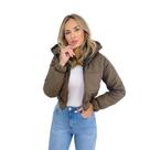 Jaqueta Puffer Feminina Lisa Marrom Com Capuz Curta