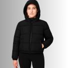 Jaqueta Puffer Feminina Preta com Capuz Quente e Confortável Cereja Rosa