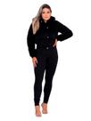 Jaqueta Puffer Feminina Veludo Revestida Com Capuz Preto