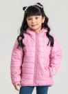 Jaqueta Puffer Inverno Menina Rosa Com Capuz