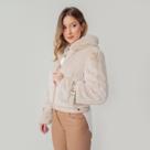 Jaqueta susie puffer pelúcia e capuz feminina