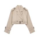Jaqueta Trench Vintage Feminina Cropped Com Cinto, Gola Entalhada, Manga Longa, Casaco Elegante Para