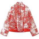 Jaqueta Yimoon Cropped Puffer acolchoada vintage floral vermelha para mulheres Jaqueta Yimoon Cropped Puffer acolchoada vintage floral vermelha para mulheres