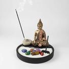 Jardim Zen REDONDO Kit com Incensário Pedra Japonesa e Buda Tibetano