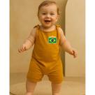 Jardineira Bebê Brasil Alça de Amarrar Body Romper Temático Mesversário Copa Algodão