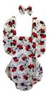 Jardineira Body Romper Temático Minnie Branco Preto