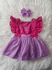 Jardineira Boo Mostro S/A com Tule brilhante Busto Rosa