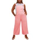 Jardineira Feminina Plus Size, Wide Leg, Rosa, Tam. 44