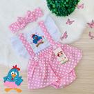 Jardineira Galinha Pintadinha Rosa + faixinha de cabelo