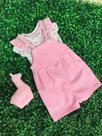 Jardineira Infantil Fem Rosa Com Body Tam P-BB