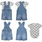 Jardineira Jeans Com Body Bebê Menino Estampado Azul Upi Uli