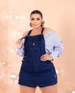 Jardineira Macacão Plus Size Jeans Com Elastano Grande Curto