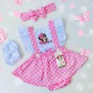 Jardineira Minnie Baby Rosa + faixinha de cabelo