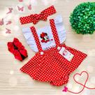 Jardineira Minnie Baby Vermelho + faixinha de cabelo