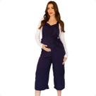 Jardineira pantacourt com bolso azul marinho