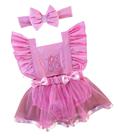 Jardineira Romper Saia Luxo Tule Bebe Bailarina + Faixa