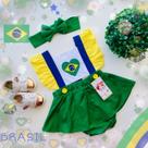 Jardineira Saia Copa do Mundo Brasil + Faixinha de Cabelo