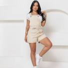 Jardineira Shorts Feminina Collor Bege Estilosa e Confortável
