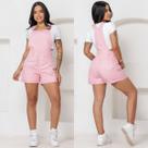 Jardineira Shorts Feminina Rosa com Barra Fashion Versátil