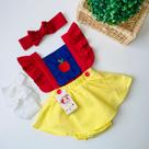 Jardineirinha Bunda Rica Branca de Neve com bordado + Faixinha de Cabelo
