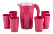 Jarra 2l Copos 400ml Plástico Bpa Livre Rosa Água Suco