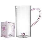 Jarra Borossilicato de Vidro Com Alça e Detalhe Coração Rosa 1350ml