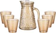 Jarra Com 6 Copos Vidro 7 Peças Kit Suco Água Bebidas