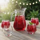 Jarra de Água e Suco de Vidro com Tampa 4 Copos Diamond Luxo Jogo de Mesa Posta Kit Conjunto 5 Peças 1 Litro Transparente Resistente Premium