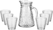 Jarra de Vidro 1,3 Litros C/tampa Suco Água Vinho e 6 copos -