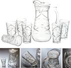 Jarra De Vidro Com 6 Copos Tampa Água 1800ml Suco