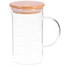 Jarra De Vidro Com Tampa De Bambu 500ml Medida Sucos Leite Água Copo Leiteira Chás Borossilicato