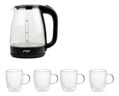 Jarra De Vidro Elétrica 1,8 L + 4 Caneca Vidro Duplo 350ml