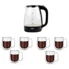 Jarra De Vidro Elétrica 1,8 L + 6 Caneca Vidro Duplo 260ml