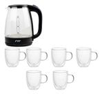 Jarra De Vidro Elétrica 1,8 L + 6 Caneca Vidro Duplo 350ml