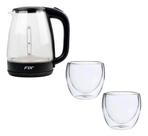Jarra De Vidro Elétrica 1,8l + 2 Copos De Vidro Duplo 140ml