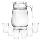 Jarra De Vidro Grossa Tampa Com 6 Copos Verão Água Suco 1300ml