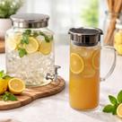 Jarra de Vidro para Sucos Tampa Hermética 1,5L Hannove café da manhã família servir visita cozinha tampa