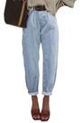 Jeans Astylish, cintura alta, folgada, namorado, feminino, azul celeste