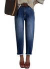Jeans Astylish High Wisted Baggy Boyfriend azul marinho para mulheres