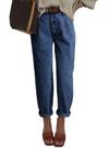 Jeans Astylish Women, cintura alta, solto, namorado, azul escuro