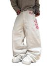 Jeans baggy masculinas QGRSWBC com bordado de flor de ameixeira branca, tamanho XL Jeans baggy masculinas QGRSWBC com bordado de flor de ameixeira branca, tamanho XL