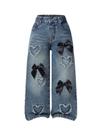 Jeans BEAUDRM para meninas com estampa de coração folgada, Y2k, cintura alta, 7Y Jeans BEAUDRM para meninas com estampa de coração folgada, Y2k, cintura alta, 7Y