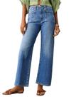Jeans Capri com corte de botas Astylish, cintura alta, azul escuro, para mulheres