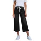 Jeans Capri Novlewign, retos, pernas largas, cordão, cordão, mulheres