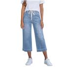 Jeans Capri Novlewign, retos, pernas largas, cordão, cordão, mulheres
