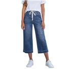 Jeans Capri Novlewign, retos, pernas largas, cordão, cordão, mulheres